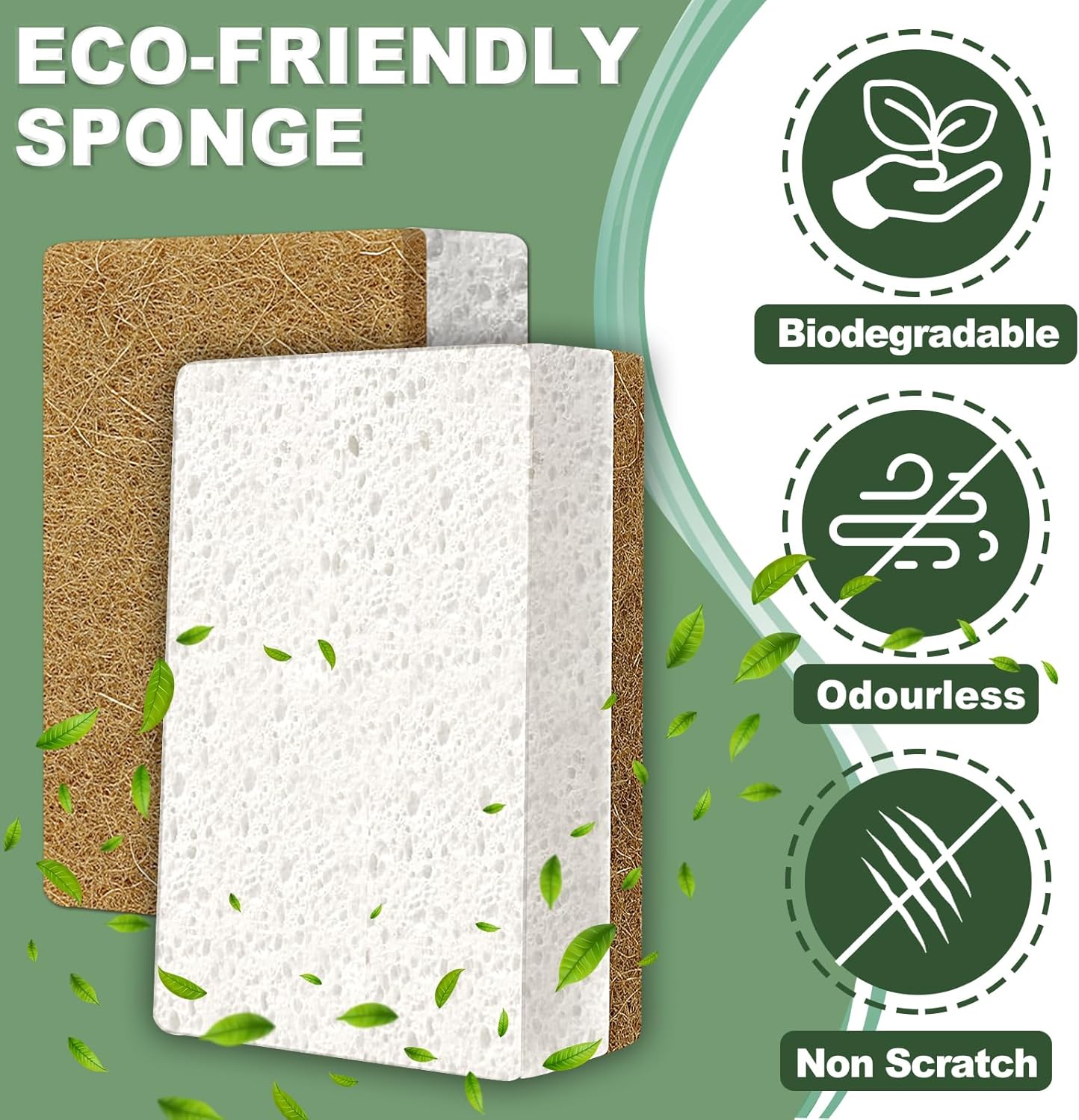 Aheroi Natural Dish Sponge, 18 Count Plant-Based Biodegradable Kitchen Sponges for Dishes, Compostable Eco Friendly Sponges, Organic Cleaning Sponge Dish Scrubber Products for Household, Non Scratch - Image 6