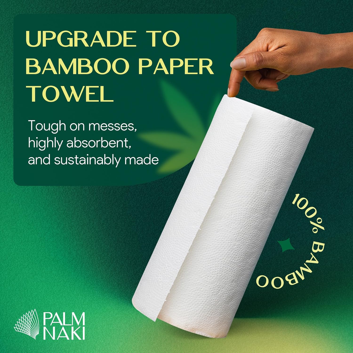 100% Bamboo Paper Towels | Lint-Free, Eco-Friendly, Tree-Free | 2-Ply Kitchen Paper Towel | Food Grade – FSC-Certified, BPA/PFAS-Free | 6 Rolls (450 Sheets) | PALM NAKI - Image 2