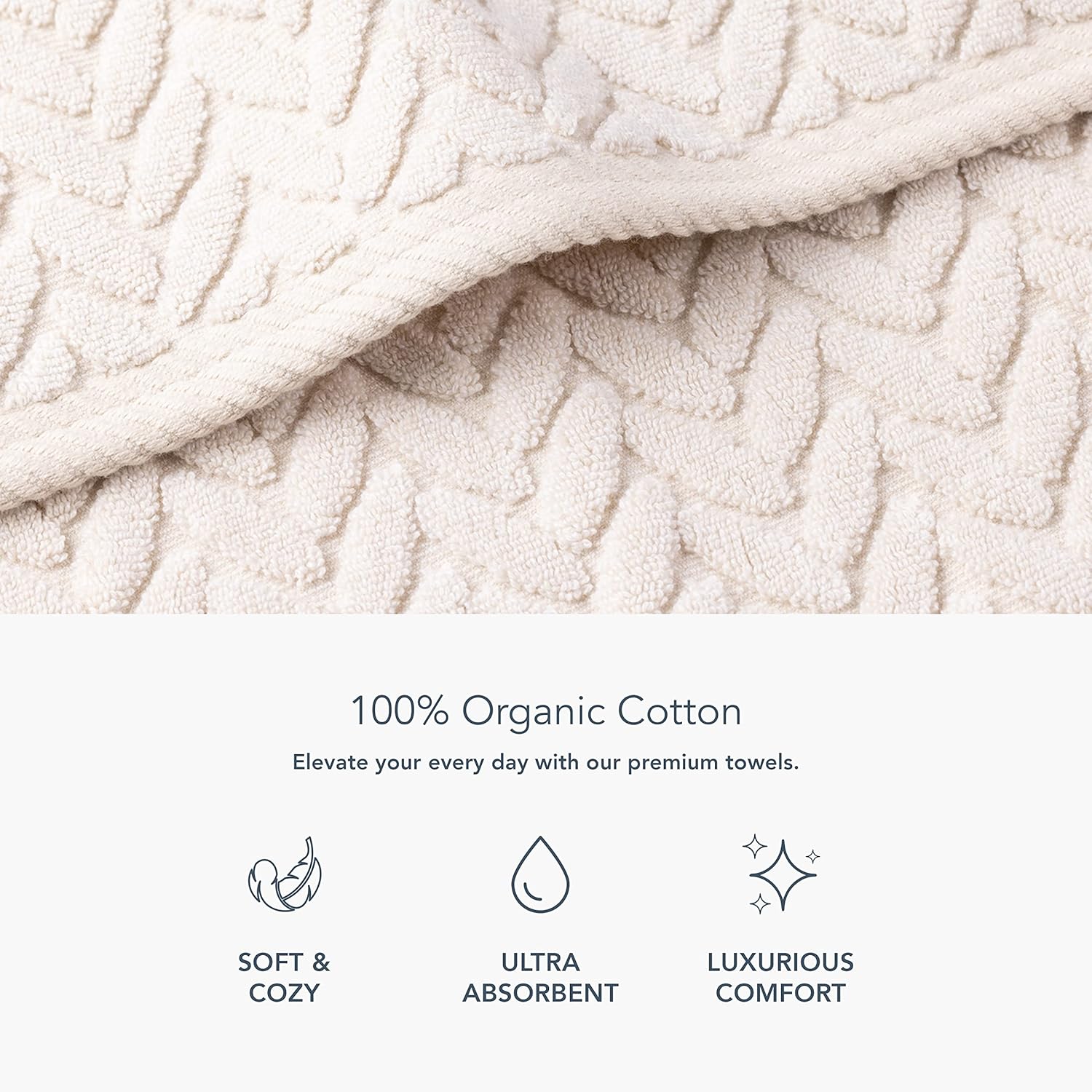 Texere 100% Organic Cotton Jacquard 650 GSM Premium Bath Towel Sets - Extra Absorbent Quick Dry and Plush (Cable, Birch, 2 Bath Towels) - Image 2