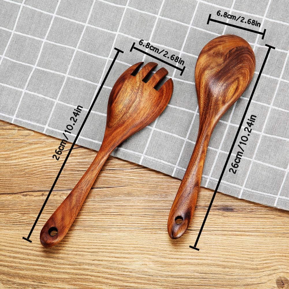 KALINCO Wooden Acacia Salad Servers with Salad Spoon and Fork Set Cooking Utensils for Kitchen (Natural Handmade Cookware) (salad servers) - Image 6