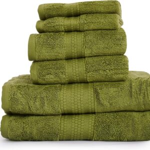 Starleads Luxurious 100% Hygro Cotton 6 Piece Towel Set | Quick Dry | Absorbent | Durable | Softer & Lofter Wash After Wash | Sustainable | 600 GSM | 2 Bath 2 Hand 2 Wash Towels | Color -Moss