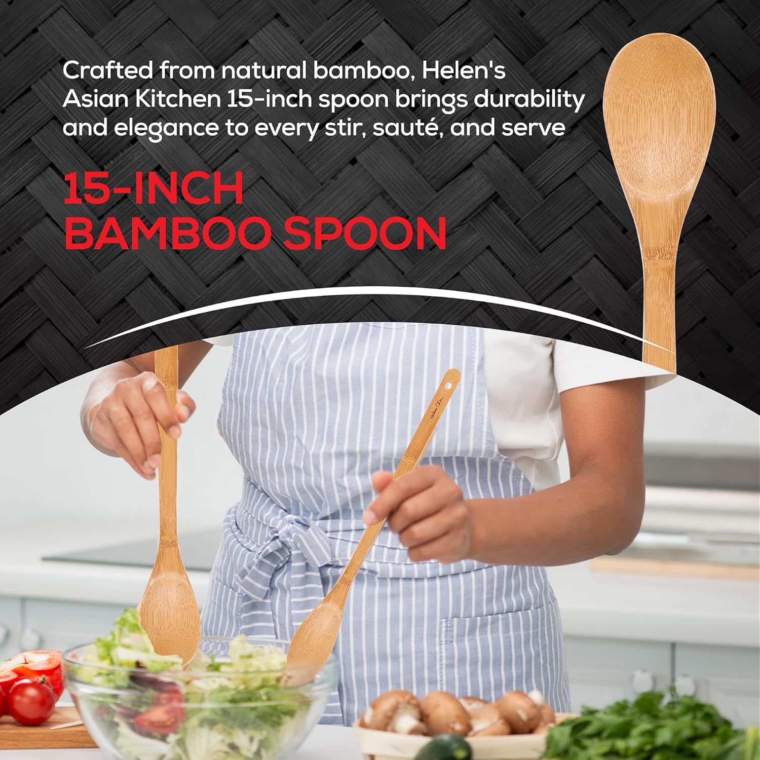 Helen’s Asian Kitchen Bamboo Kitchen Spoon Cooking Utensil, 15-Inch - Image 4
