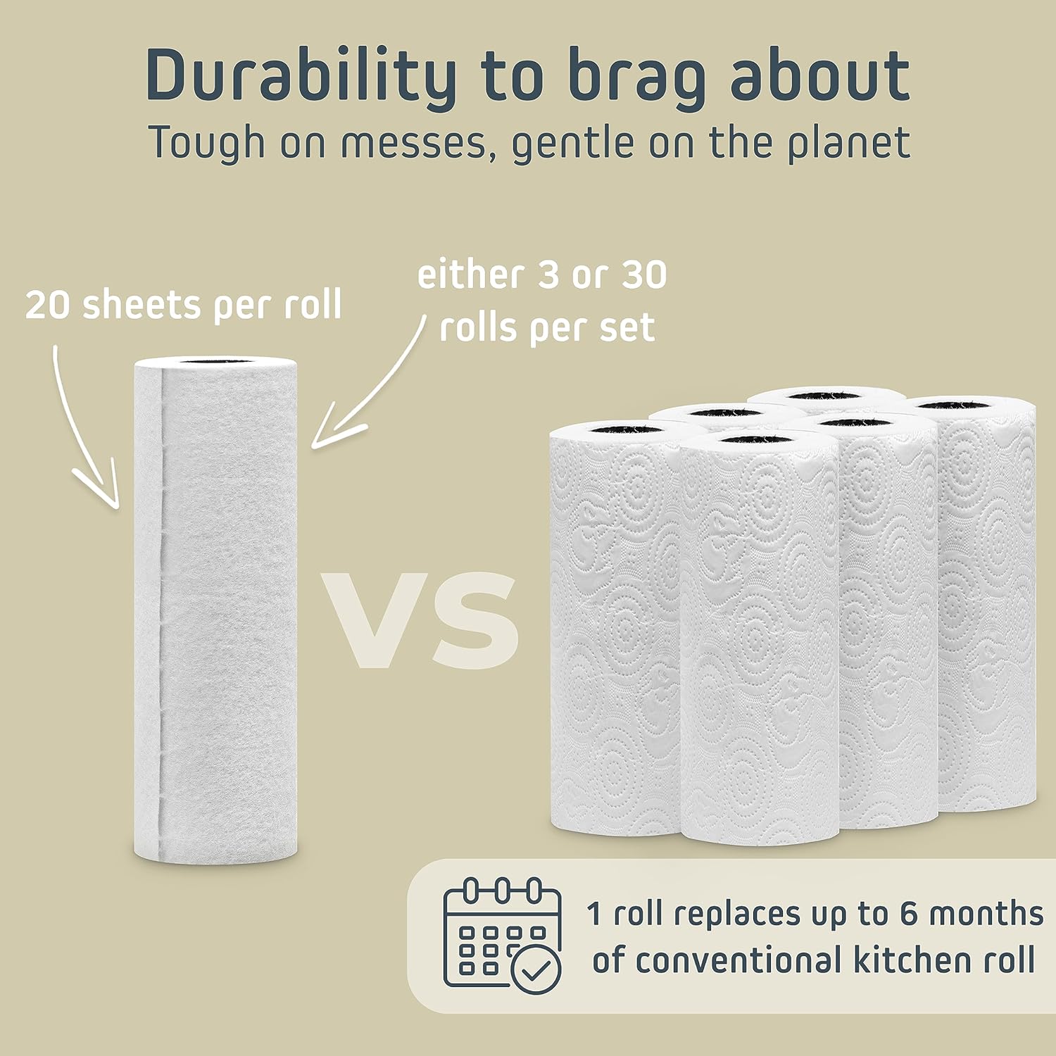Reusable Paper Towels Washable – 3 Rolls, 20 Sheets (11"x11") | Made of Bamboo, Super Absorbent, Machine Washable, Eco-Friendly Alternative to Paper Towels | Perfect for Kitchen & Beyond - Image 5