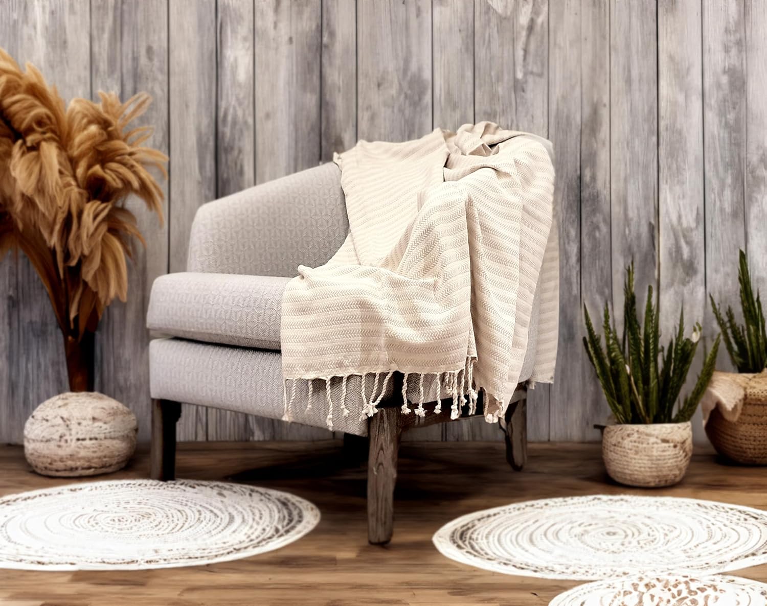 Bazaar Anatolia Turkish Bath Towel – 100% Cotton, Quick Dry Boho Farmhouse Decor, Autumn Throw Blanket for Bathroom – Oversized 71x39 Inches – Arpa Beige - Image 2