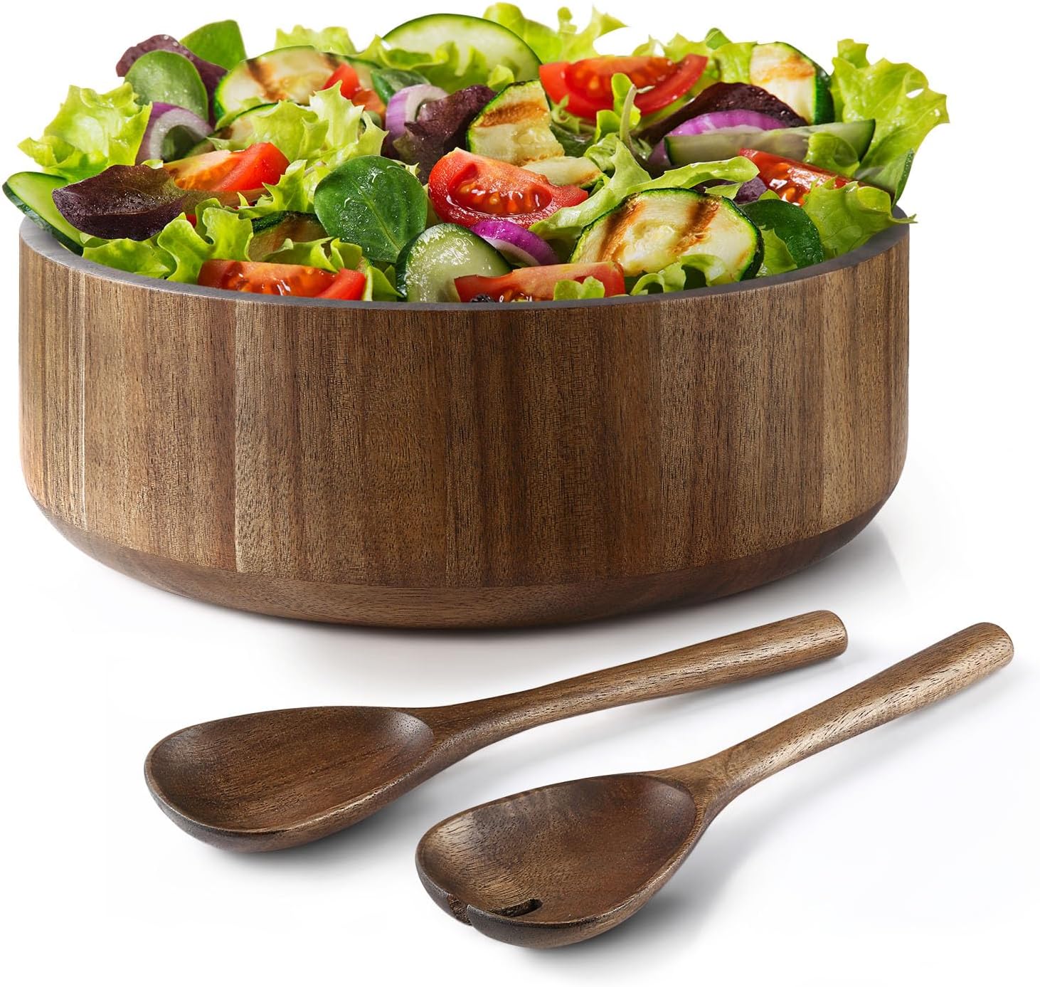 Wooden Salad Bowl, Acacia Walnut Wood Salad Bowl Set, 12 * 4.3 inch Large Natural Wooden with Fork and Spoon,Premium Eco-Friendly 346oz /10.8qt for Kitchen,Dining,Serving & Mixing Food - Image 3