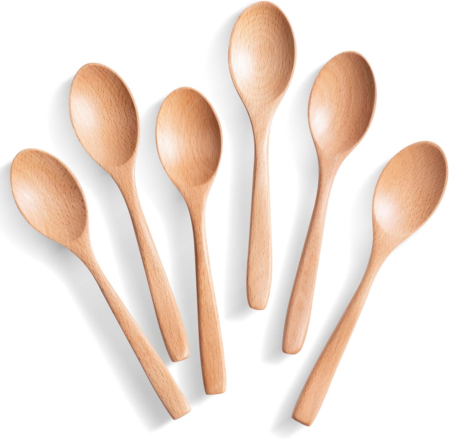7.3inch Small Wooden Spoons, 6PCS Coated Beech Plain Small Wooden Spoons Set, Table Spoons for Present Honey, Serving, Eating, Soup, Chocolate, Coffee, Tea - Image 2