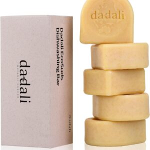 dadali Natural Solid Dish Soap Bar 25oz (Pack of 5) – Biodegradable Dish Soap Block, Eco-Friendly, Zero Waste, Gentle on Skin, Safe Cleaner for Dishware, Fruits, and Vegetables, Lemon Essential Oil.