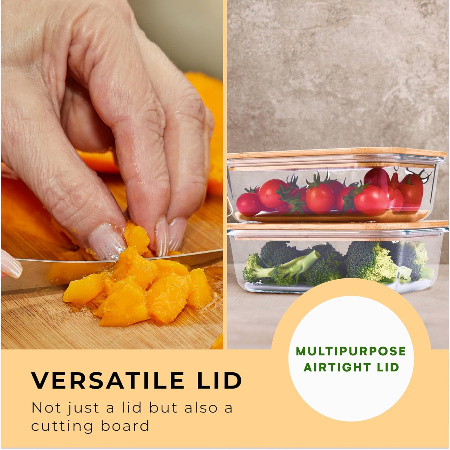 Prosumer's Choice Glass Food Storage Containers with Bamboo Lids (Pack of 2) - Stackable Meal Prep Container - Airtight Glass Food Containers with Lids - Reusable Lunch Pack - 36 Oz - Image 3