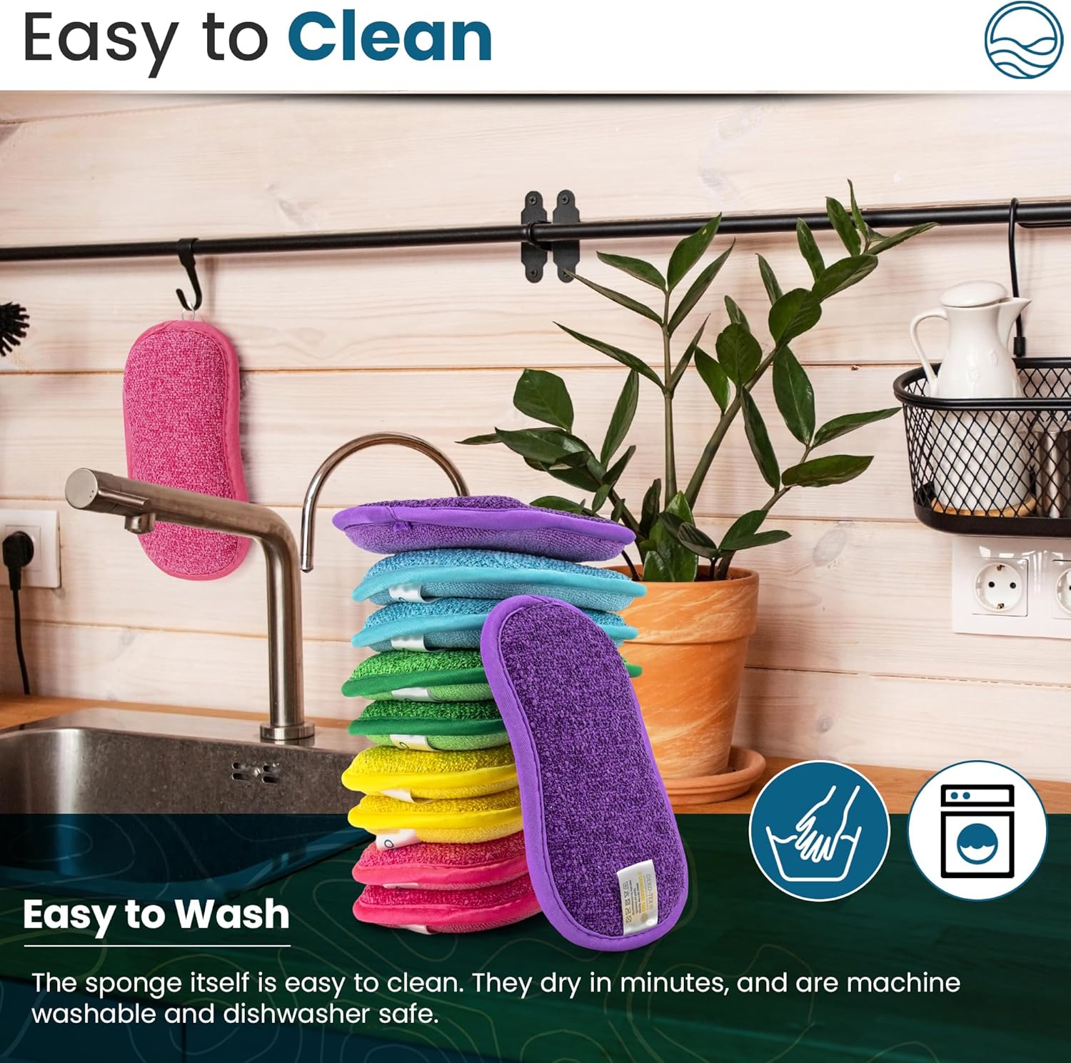 – 10 Kitchen Sponges Pack– Washable and Reusable Dishes Sponge Rubber – 6 X 3 inches - Multicolored - Image 4