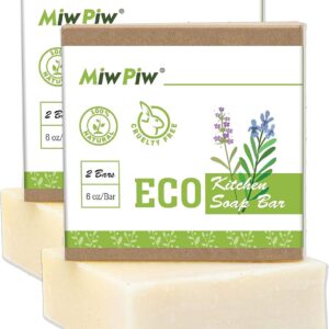Vegan Dish Soap Bar Pack 2- Large 6 Ounce – Lather Clean Safe Ingredients- Plastic Free Palm Oil Free – Zero Waste Eco Friendly Kitchen Dishwashing Solid Soap