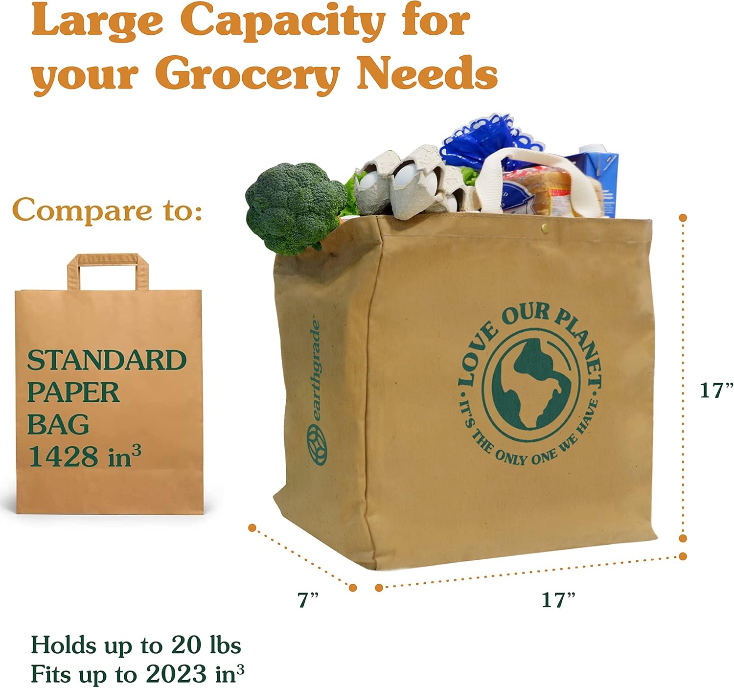 Reusable Grocery Bag – Large Sustainable Washable Paper Tote with Reinforced Seams. Foldable and Durable. - Image 5