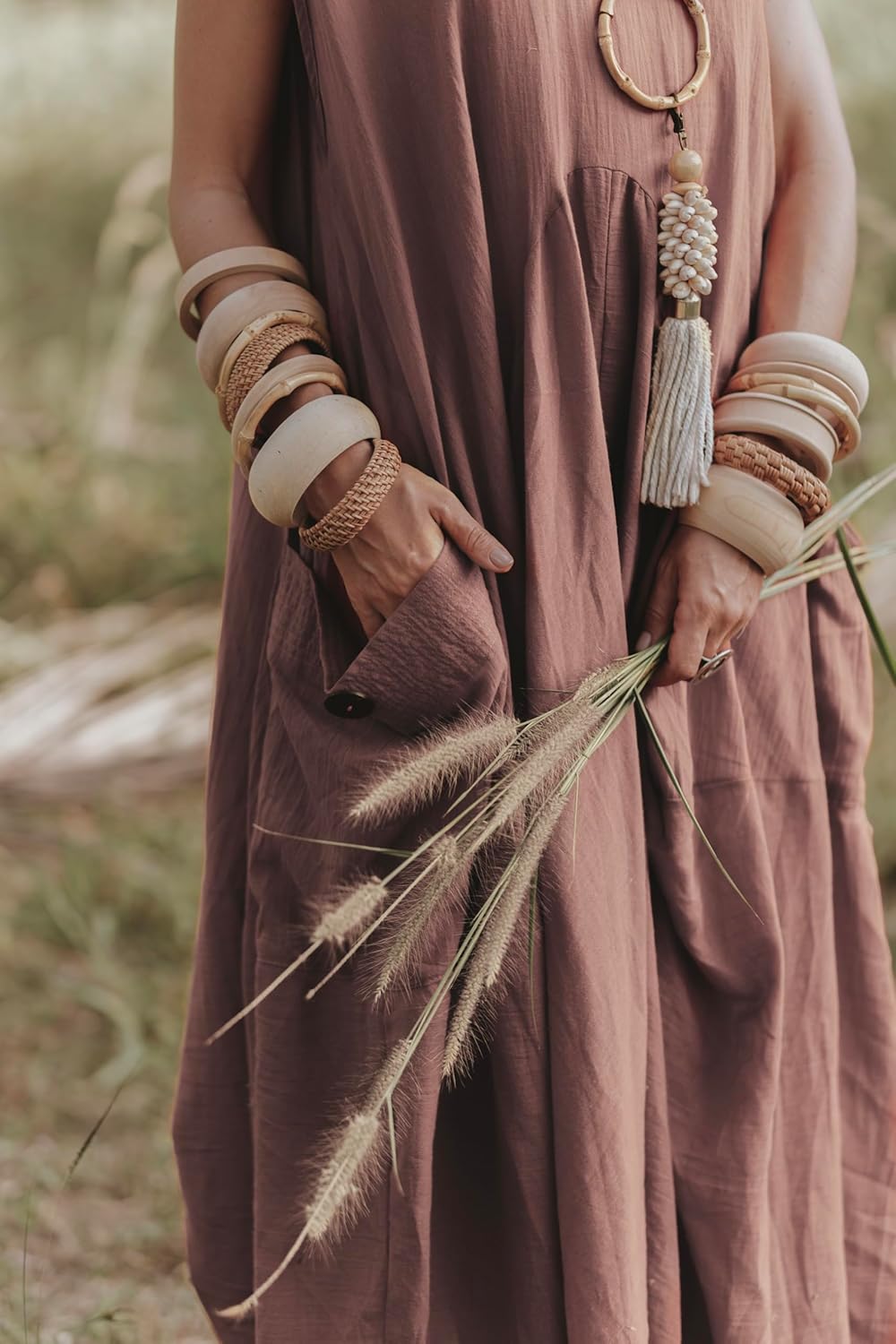 Women's Boho Cotton Sleeveless Dress Casual Loose Fit Maxi Dress with Big Pockets Fair Trade Light Summer Sundress - Image 6