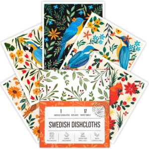 Swedish Dishcloths for Kitchen, 5 Pack Reusable Paper Towels Washable, Super Absorbent Kitchen Towels, No Odor Dish Rags, Biodegradable, Quick Drying, Dishwasher Safe