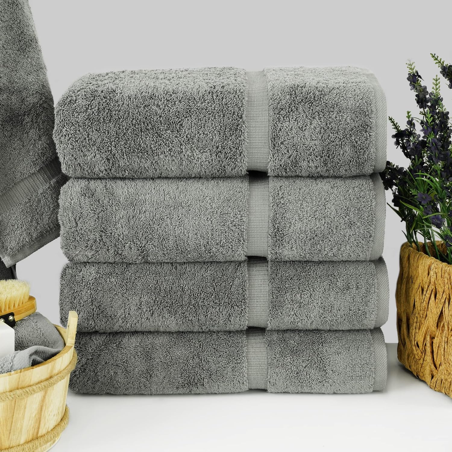 Chakir Turkish Linens | Hotel & Spa Quality 100% Cotton Premium Turkish Towels | Soft & Absorbent (4-Piece Bath Towels, Gray) - Image 2