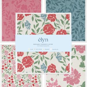 ELYN Swedish Dishcloths, Reusable & Washable Sponge Cloths, Absorbent Cleaning Paper Towels for Kitchen, Dishes, Counters and More, 5 Pack, Assorted Soft Botanical Patterns