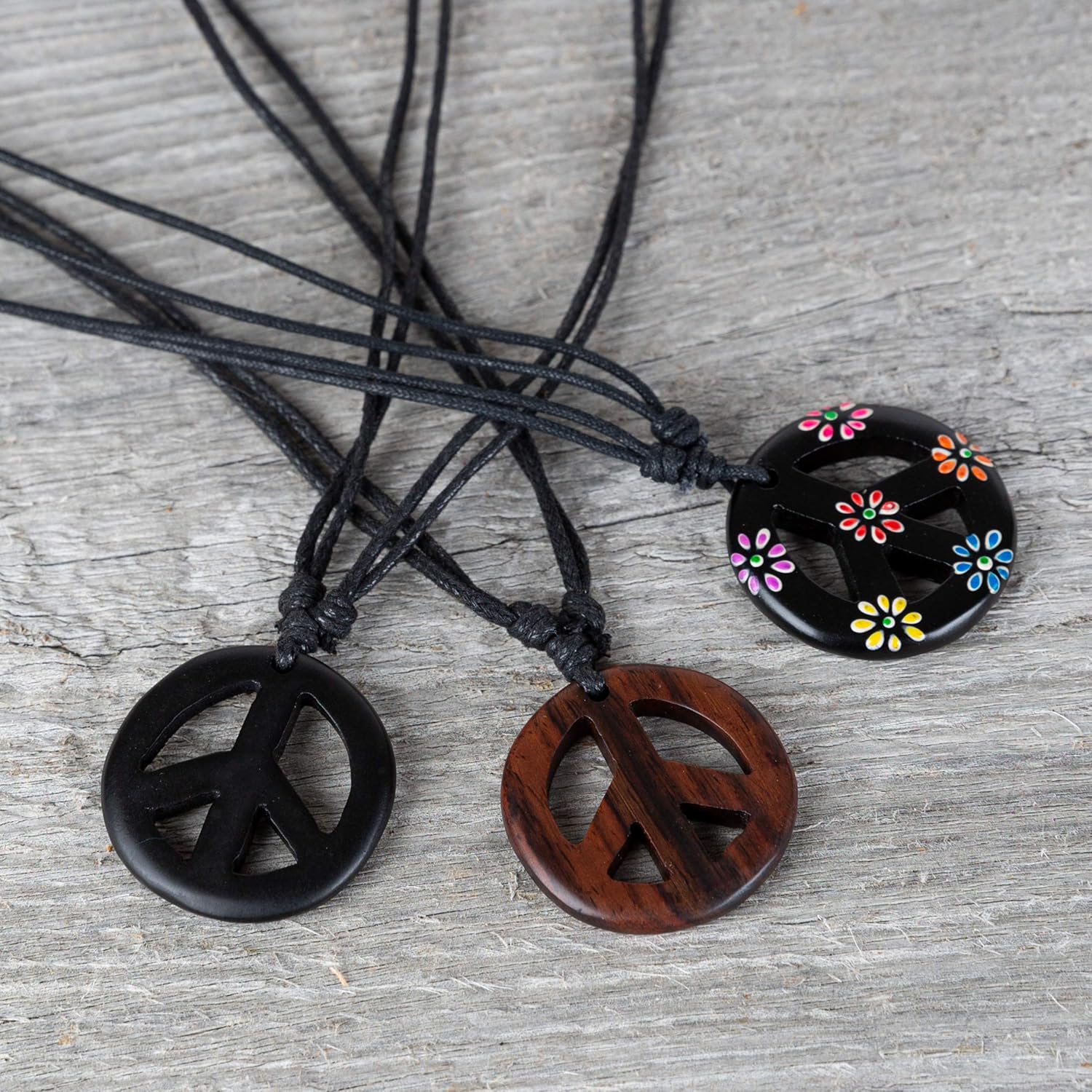 Adjustable Peace Sign Pendant Necklace with Organic Wood - Hippie Accessories and Hippie Costume for 60s or 70s - Image 7