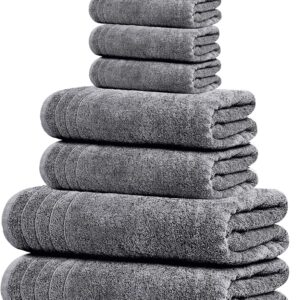 Tens Towels Pack of 8 Towels Set, 2 Extra Large Bath, 2 Hand, 4 Washcloths, 100% Cotton, Lighter Weight, Quicker to Dry, Super Absorbent, Perfect for Bathroom, Dark Grey