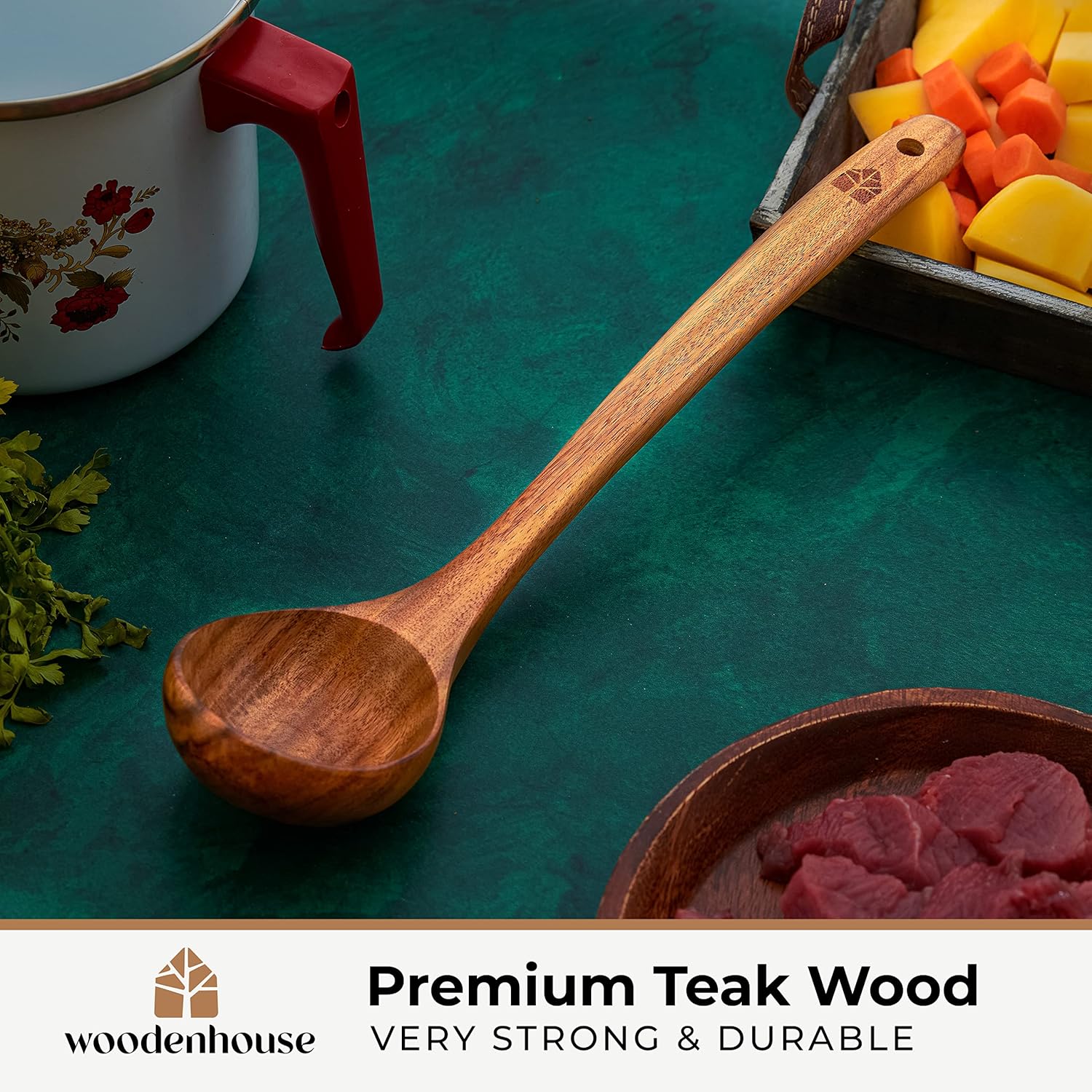 Wooden Ladle for Cooking, Soup Spoon Ladle – Teak Wooden Serving Spoon, 12.4″ Handle, Medium Scoop Size 2 oz – Eco Friendly, Natural and Sustainable - Image 7