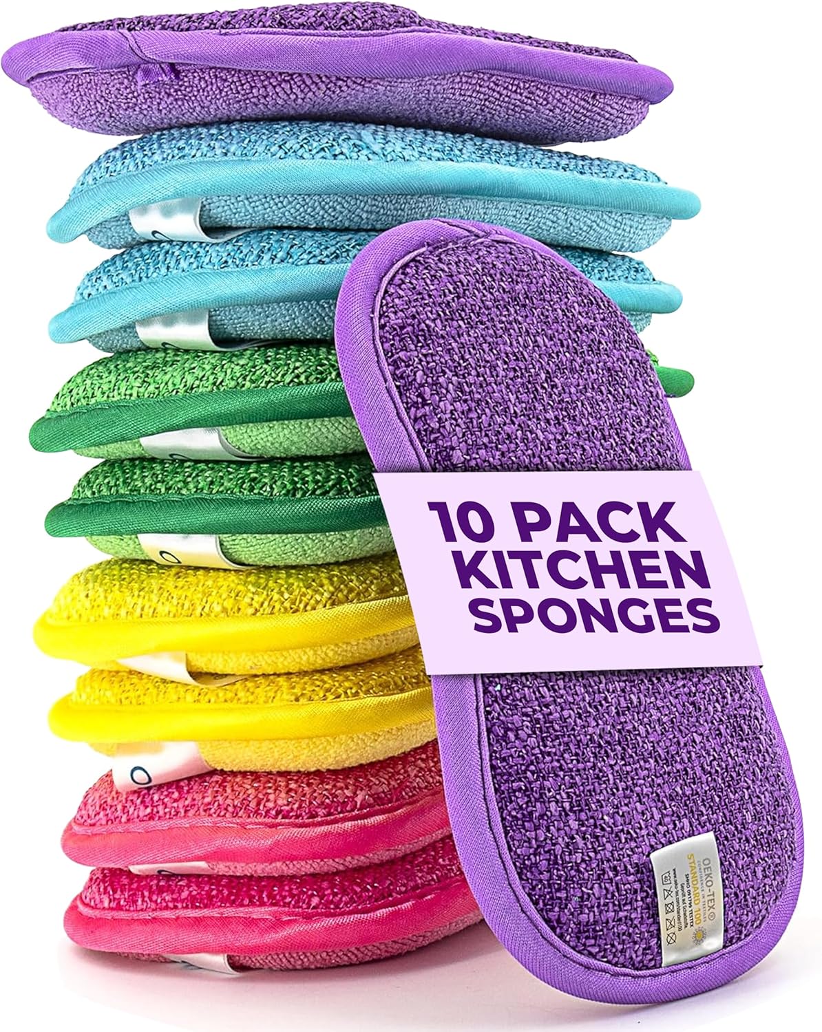 – 10 Kitchen Sponges Pack– Washable and Reusable Dishes Sponge Rubber – 6 X 3 inches - Multicolored - Image 2