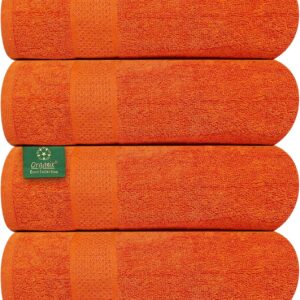 Organix 100% Cotton 4 Piece Bath Towel, 27″x54″, Lightweight Bath Towels for Bathroom, Ultra Soft, High Absorbent, Quick Dry Bath Towel Set, Towels for Gym, Pool, Beach, (Orange)