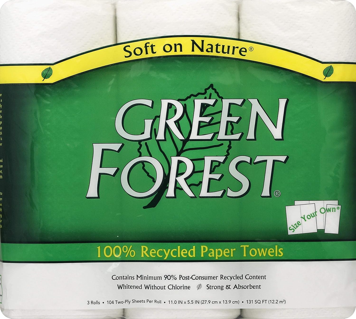 Green Forest 100% Recycled Paper Towels, 3 Rolls - Image 2