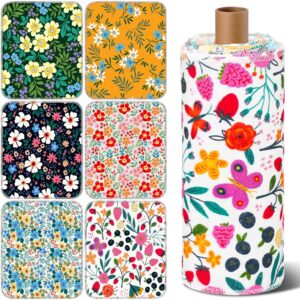 Redbaker 30 Pcs Reusable Paper Towels Rolls Kitchen Towels Bulk Washable Paperless Cloth Cotton Hand Napkins with Cardboard Reusable Napkins for Kitchen Bathroom(Floral,10 x 12 in)