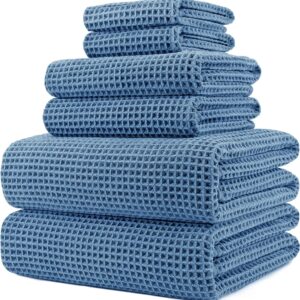 POLYTE Oversize, 60 x 30 in., Quick Dry Lint Free Microfiber Bath Towel Set, 6 Piece (Waffle Weave)