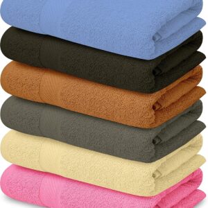 100% Cotton Bath Towel Set – Soft, Absorbent Towels for Bathroom, Spa & Gym Use – Durable, Reusable & Machine Washable Bath Towels – Multi-Color, 27 x 54 Inches, Pack of 6