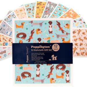 Pupper Towels 12 Pack Swedish Dishcloths for Kitchen – Dog Dish Towels – Swedish Dish Cloths for Kitchen – Dog Mom Mothers Day Gifts for Women – Eco Friendly (12 Breeds)