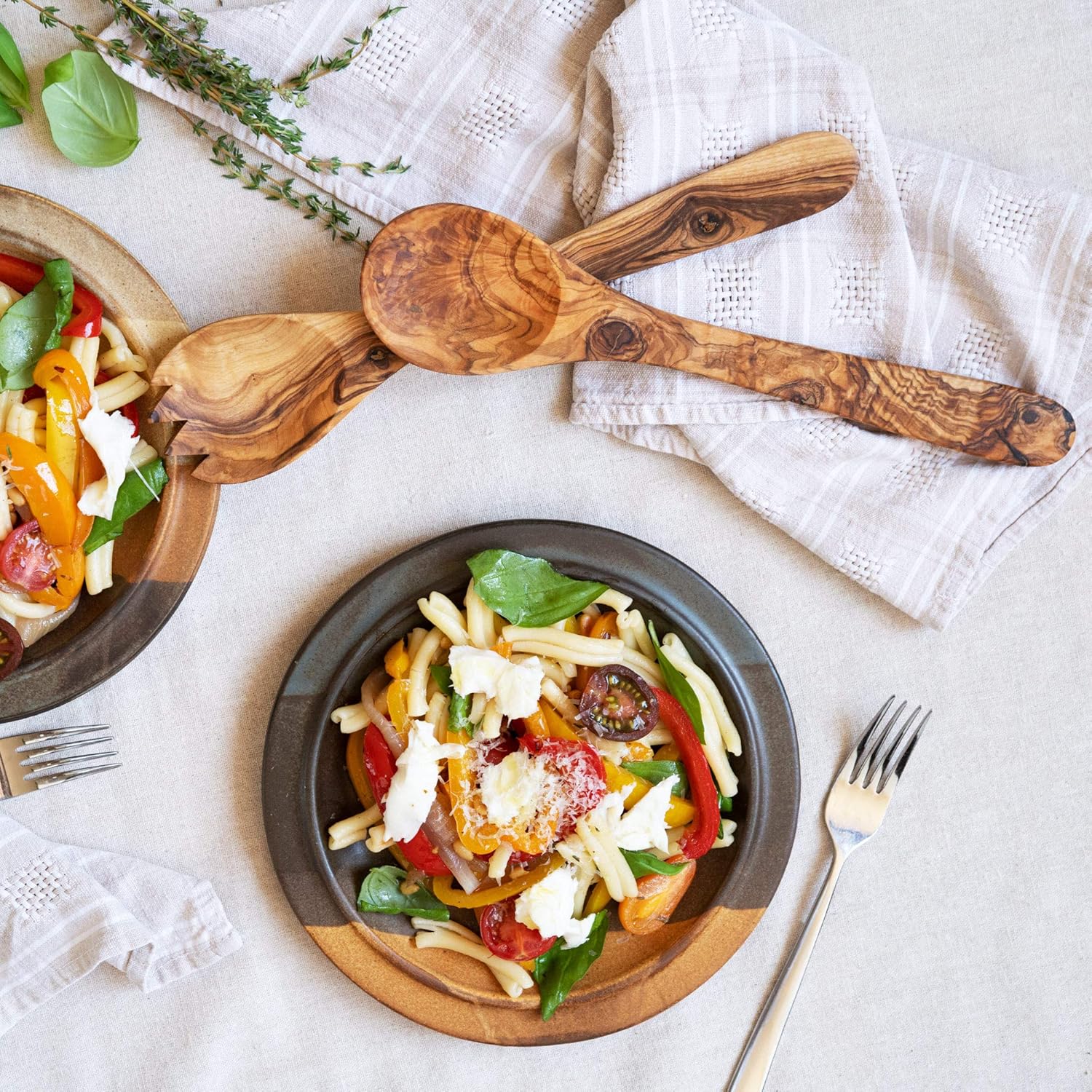 Tramanto Olive Wood Salad Server Set - 12 Inch Wooden Tongs - Rustic French Style - Image 6