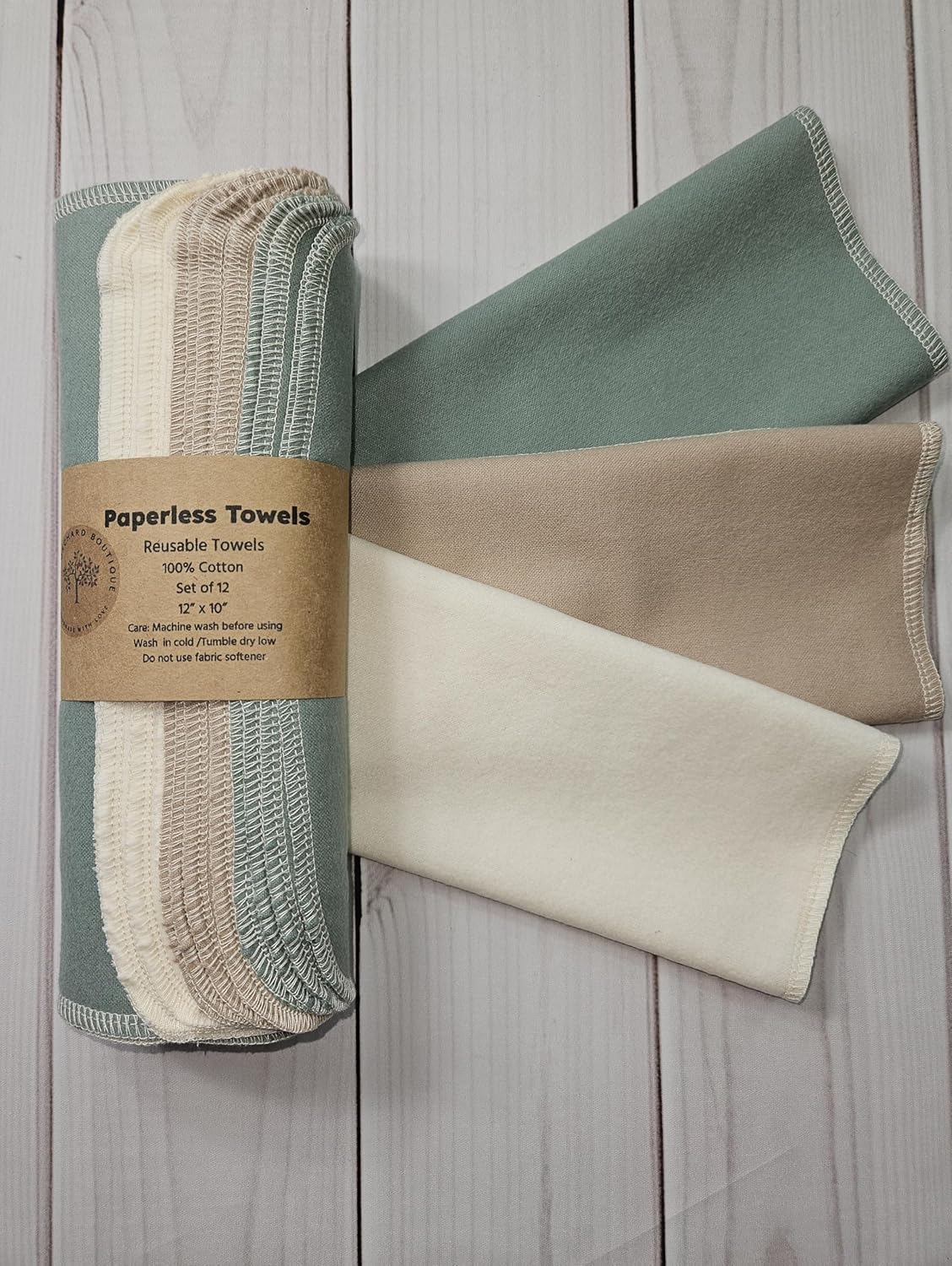 Paperless Towels, 12-12" X 10" Washable Paper Towels, Reusable Paper Towels, 100% Cotton (Sage) - Image 2
