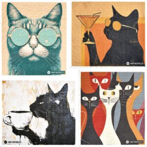 12 Pack German Swedish DishCloths, Paper Towels Alternative – Washable, Eco-Friendly Cellulose Sponge Dish Cloths, Reusable Cleaning Cloths – Kitchen Essentials – Cool Cat