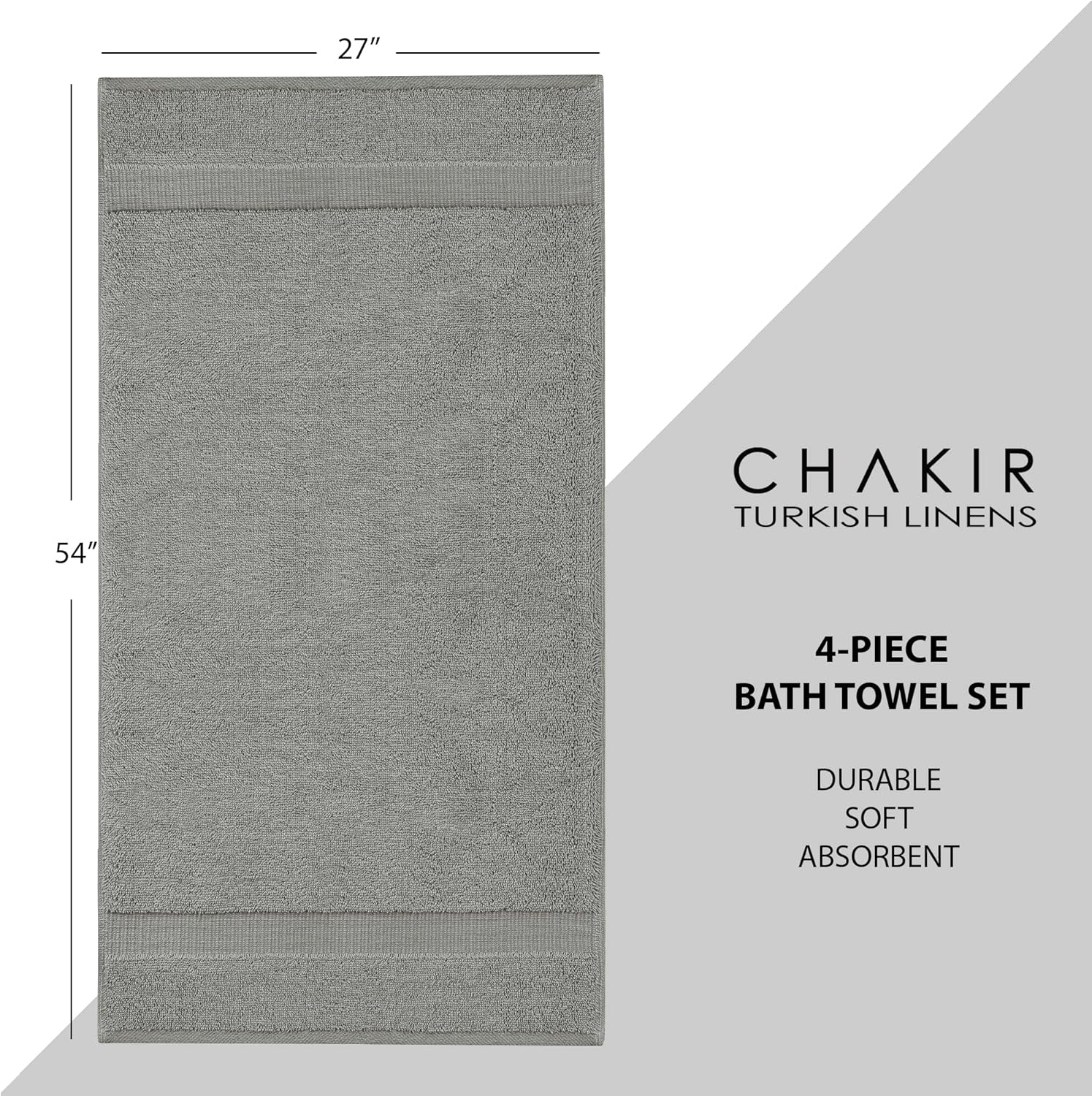 Chakir Turkish Linens | Hotel & Spa Quality 100% Cotton Premium Turkish Towels | Soft & Absorbent (4-Piece Bath Towels, Gray) - Image 6