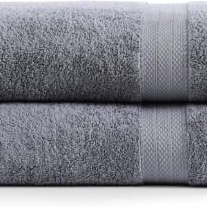 LANE LINEN 100% Cotton 2 Pack Bath Sheets (35″x66″) – Ring Spun, Extra Large Cotton Bath Towels Set – Quick Dry, Soft & Absorbent Oversized Towel Set – Remains Soft After Multiple Washes – Cool Grey