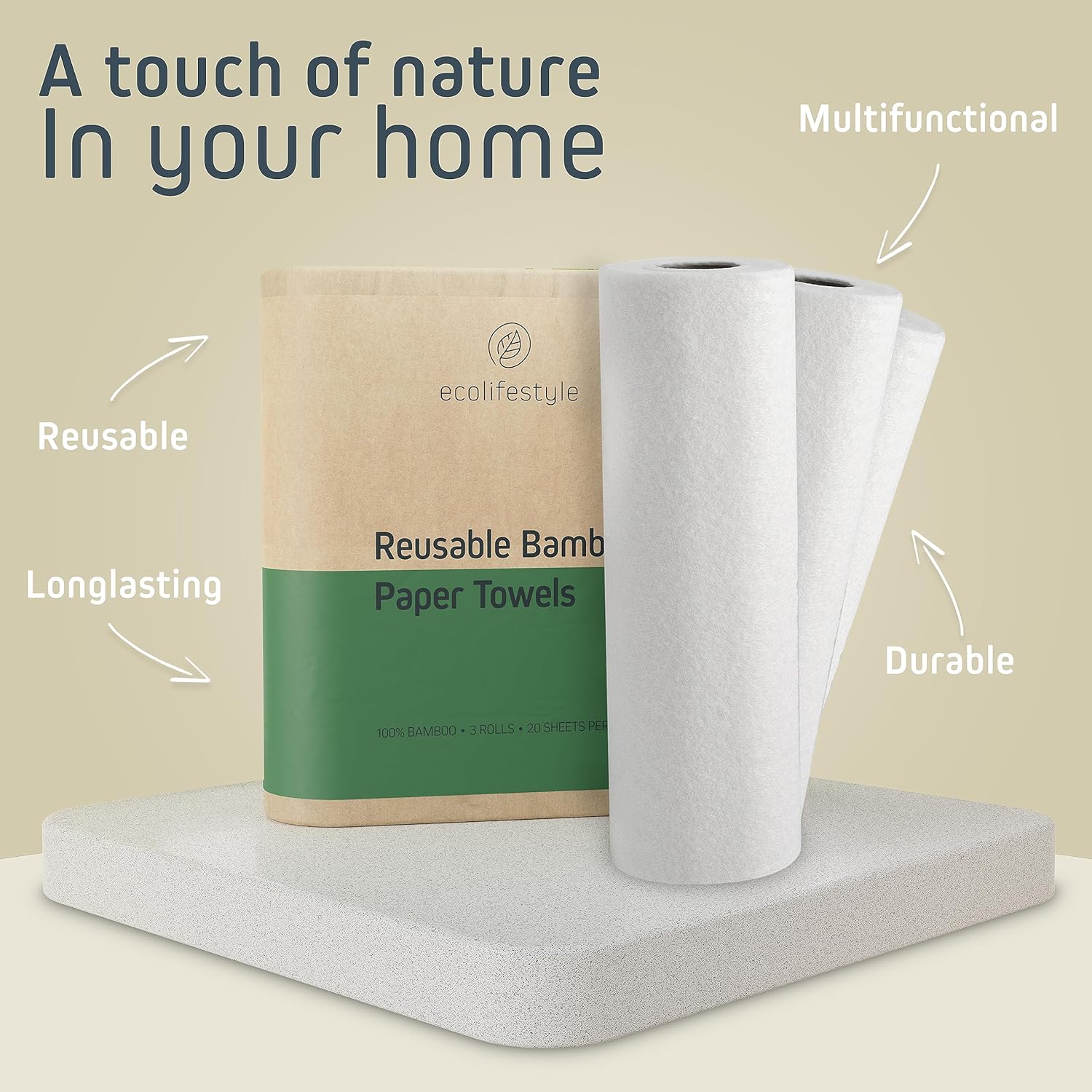 Reusable Paper Towels Washable – 3 Rolls, 20 Sheets (11"x11") | Made of Bamboo, Super Absorbent, Machine Washable, Eco-Friendly Alternative to Paper Towels | Perfect for Kitchen & Beyond - Image 7