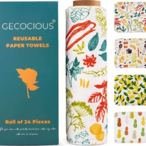 Reusable Paper Towels 24 Pack Washable Kitchen Cotton Paperless Paper Towel Roll Eco Friendly Super Soft, Absorbent Cloth Napkins