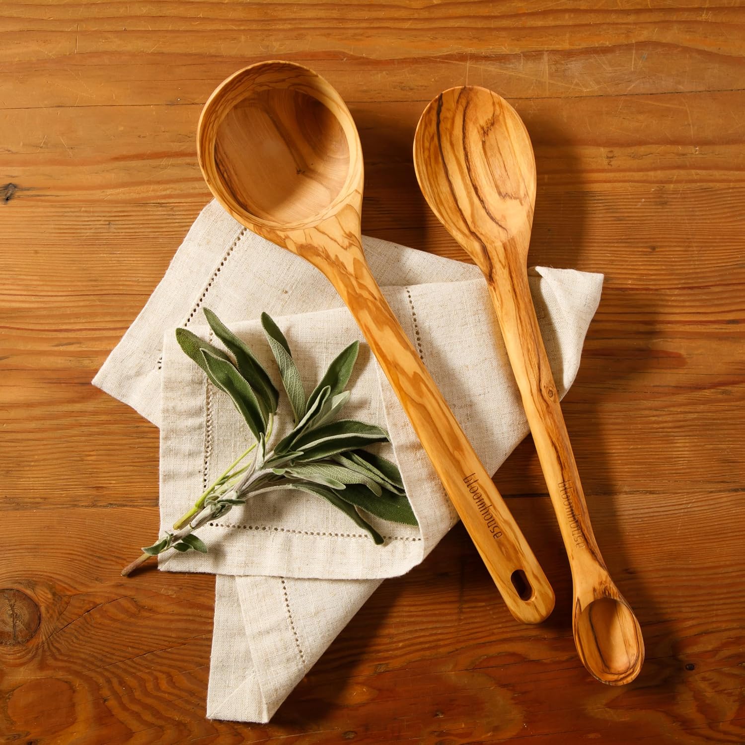 Bloomhouse Italian Olive Wood 2 Piece Extra-Large 14 Inch Ladle and Tasting Spoon Set - Image 4