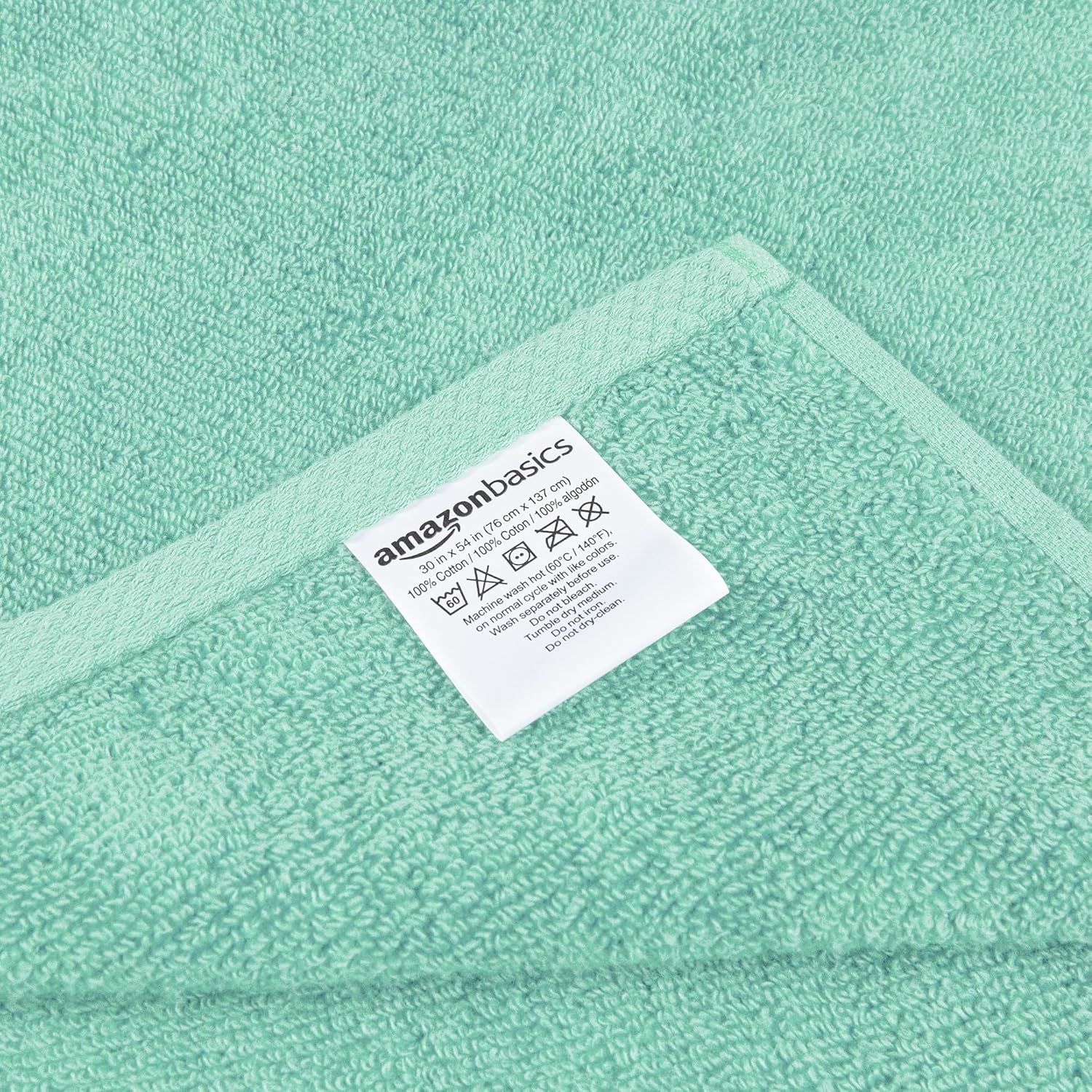 Amazon Basics 100% Cotton Quick-Dry Lightweight Moisture Absorbing Bath Towel, 2-Pack, Seafoam Green, 54" x 30" - Image 3