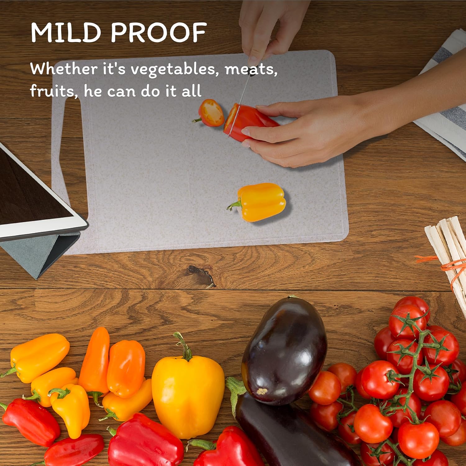 Cutting Board for Kitchen, Wheat Straw Fiber Cutting Board, Dish Washer Safe, w/Juice Grooves for Meat, Veggies,Easy Grip Handle, Non-slip Surface,Eco-friendly,Serveware Accessories(12.5‘x8.1‘) - Image 8