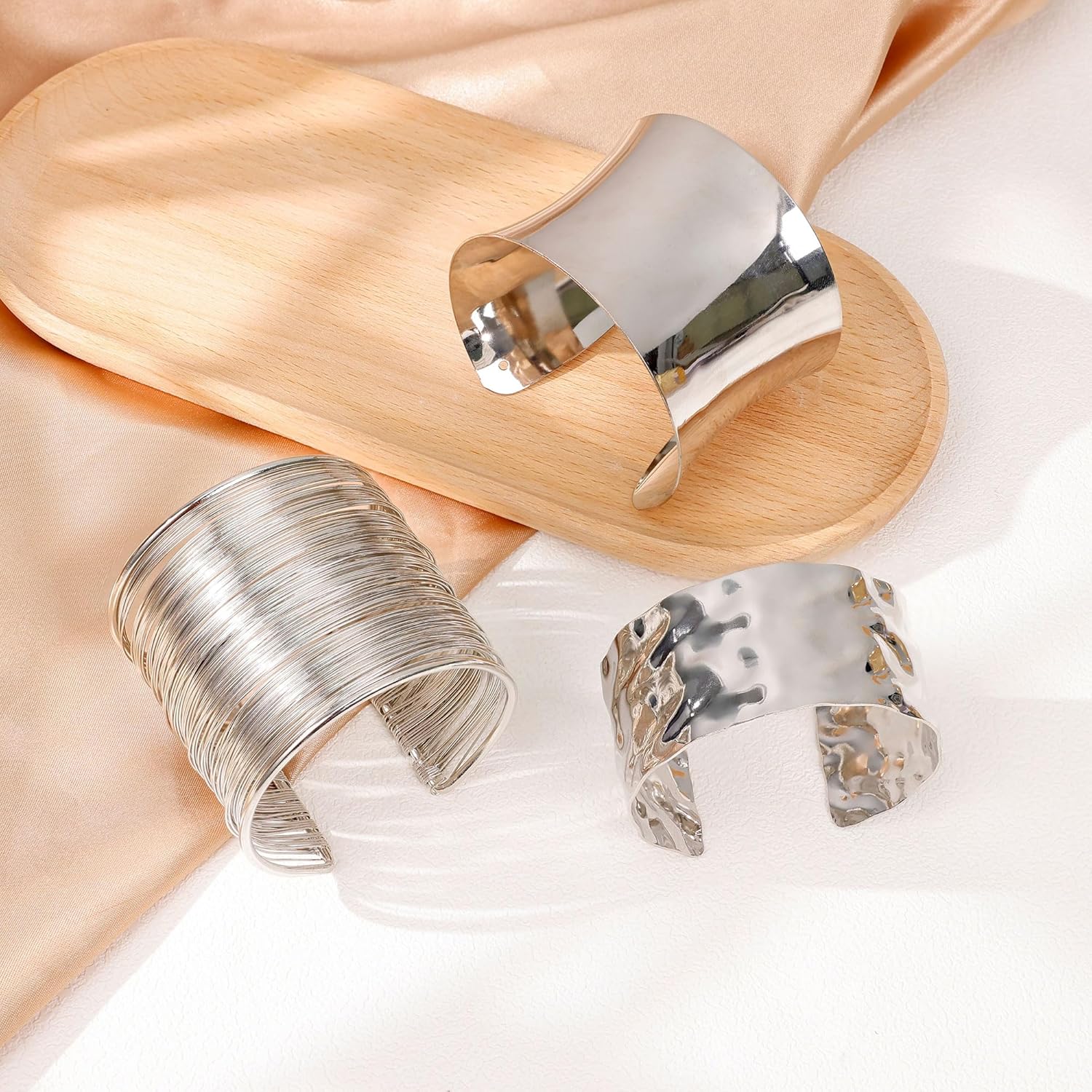 3Pcs Chunky Gold Cuff Bracelets Open Wide Bangle Bracelets Set for Women Minimalist Irregular Bracelet Statement Wrist Cuff Wrap Bracelet Jewelry - Image 3