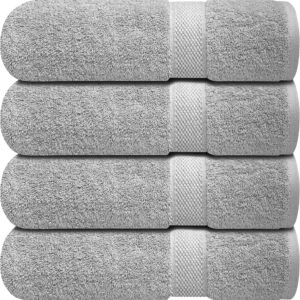 Infinitee Xclusives Luxury 100% Ring-Spun Cotton Bath Towels Set of 4 (27×54 inches) – Soft, Absorbent & Quick-Drying Towels for Bathroom, Gym, Spa & Hotel Use (Charming Grey, Bath Towels)