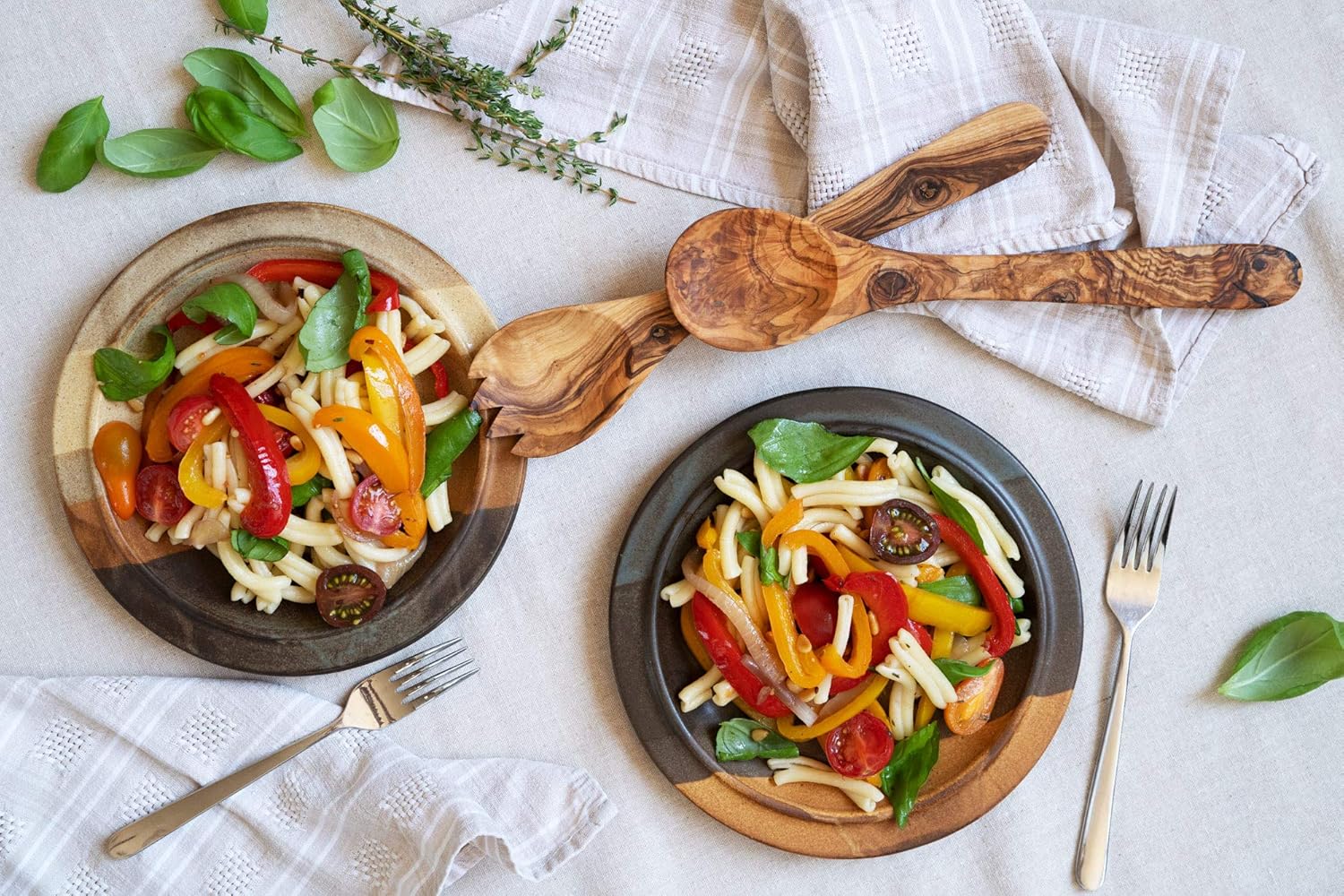 Tramanto Olive Wood Salad Server Set - 12 Inch Wooden Tongs - Rustic French Style - Image 3