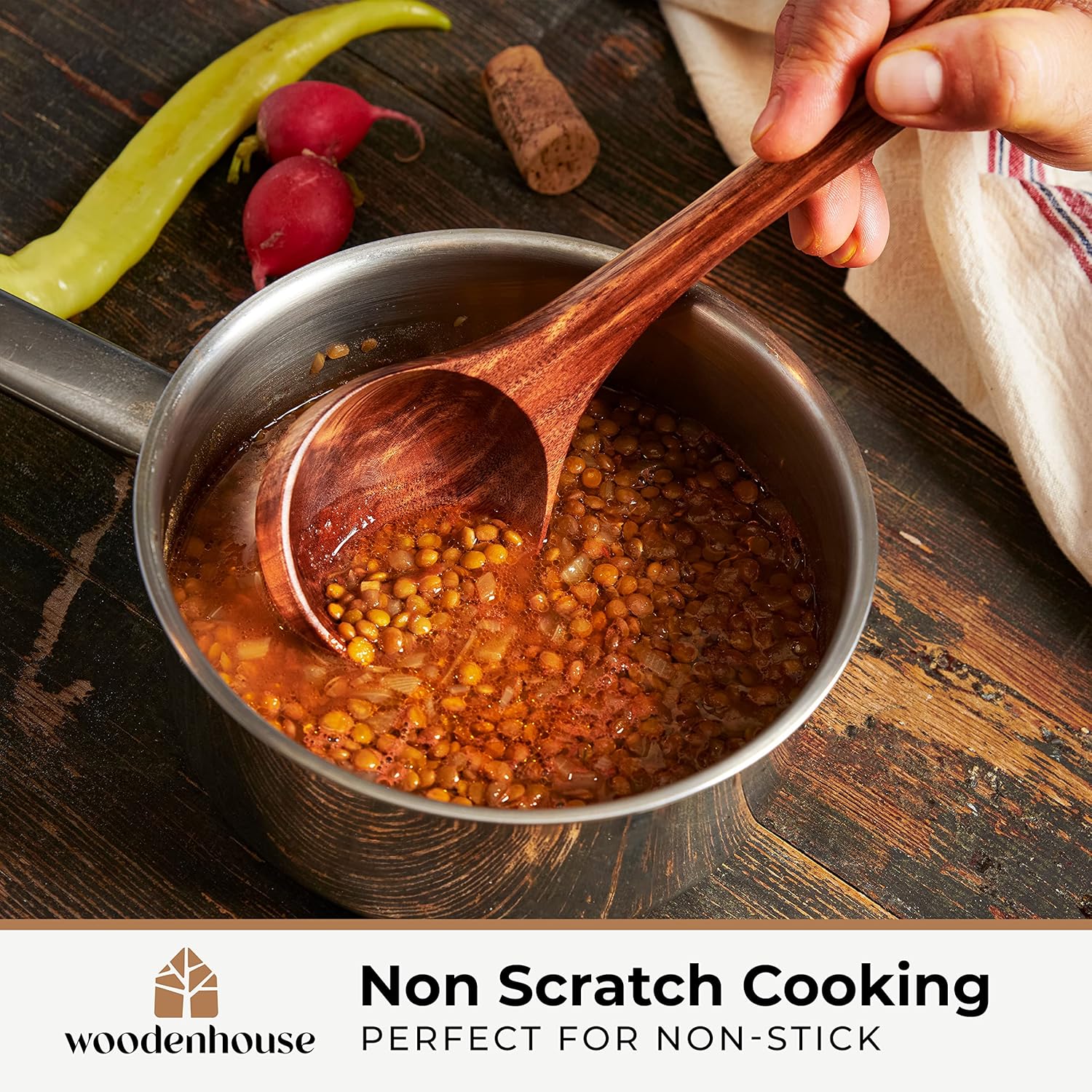 Wooden Ladle for Cooking, Soup Spoon Ladle – Teak Wooden Serving Spoon, 12.4″ Handle, Medium Scoop Size 2 oz – Eco Friendly, Natural and Sustainable - Image 5