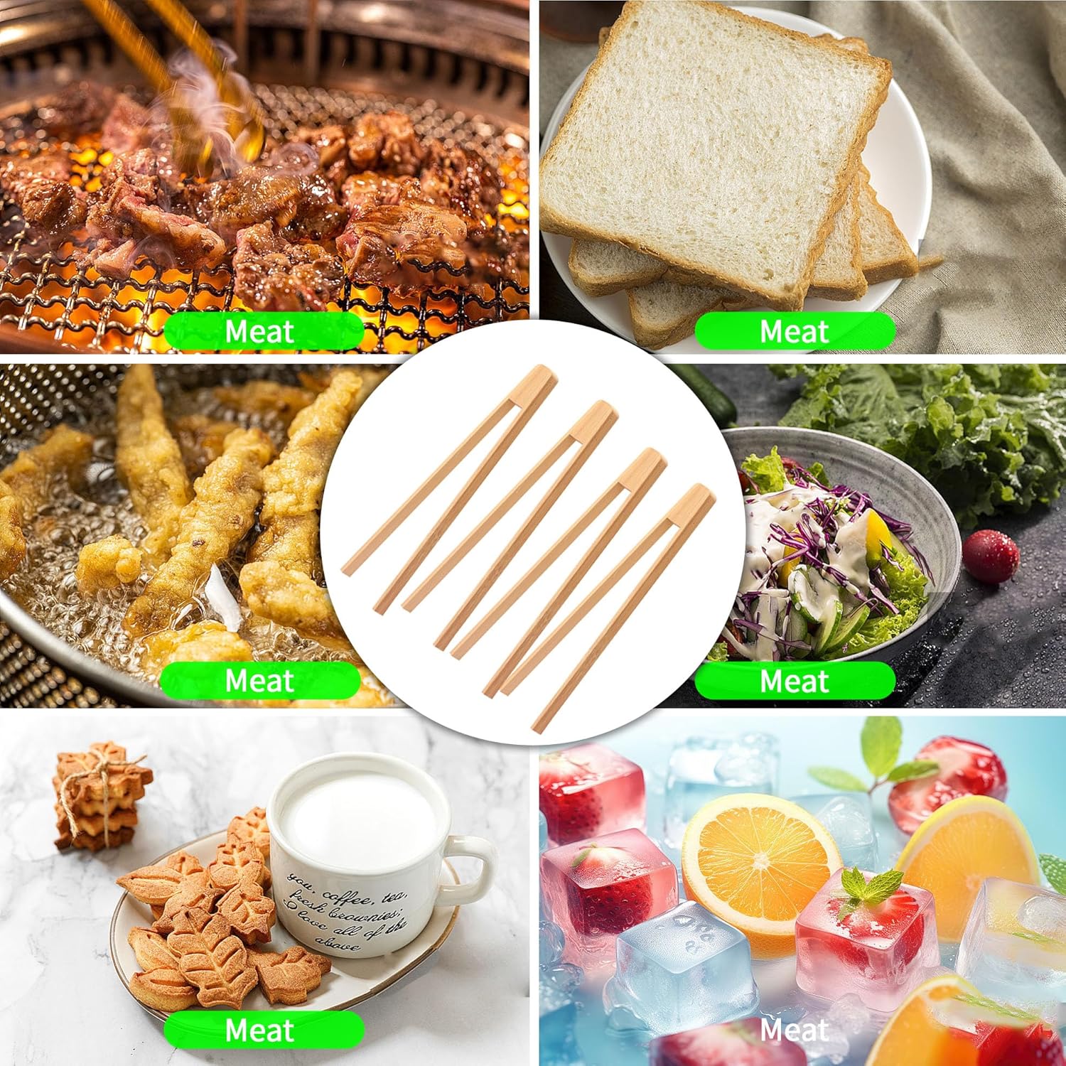 4 PCS Bamboo Toaster Tongs, Wooden Cooking Tong, Multipurpose Tongs for Fruits, Pickles, Bread, Cheese, Bacon, and Muffins (10 in, Wood) - Image 5