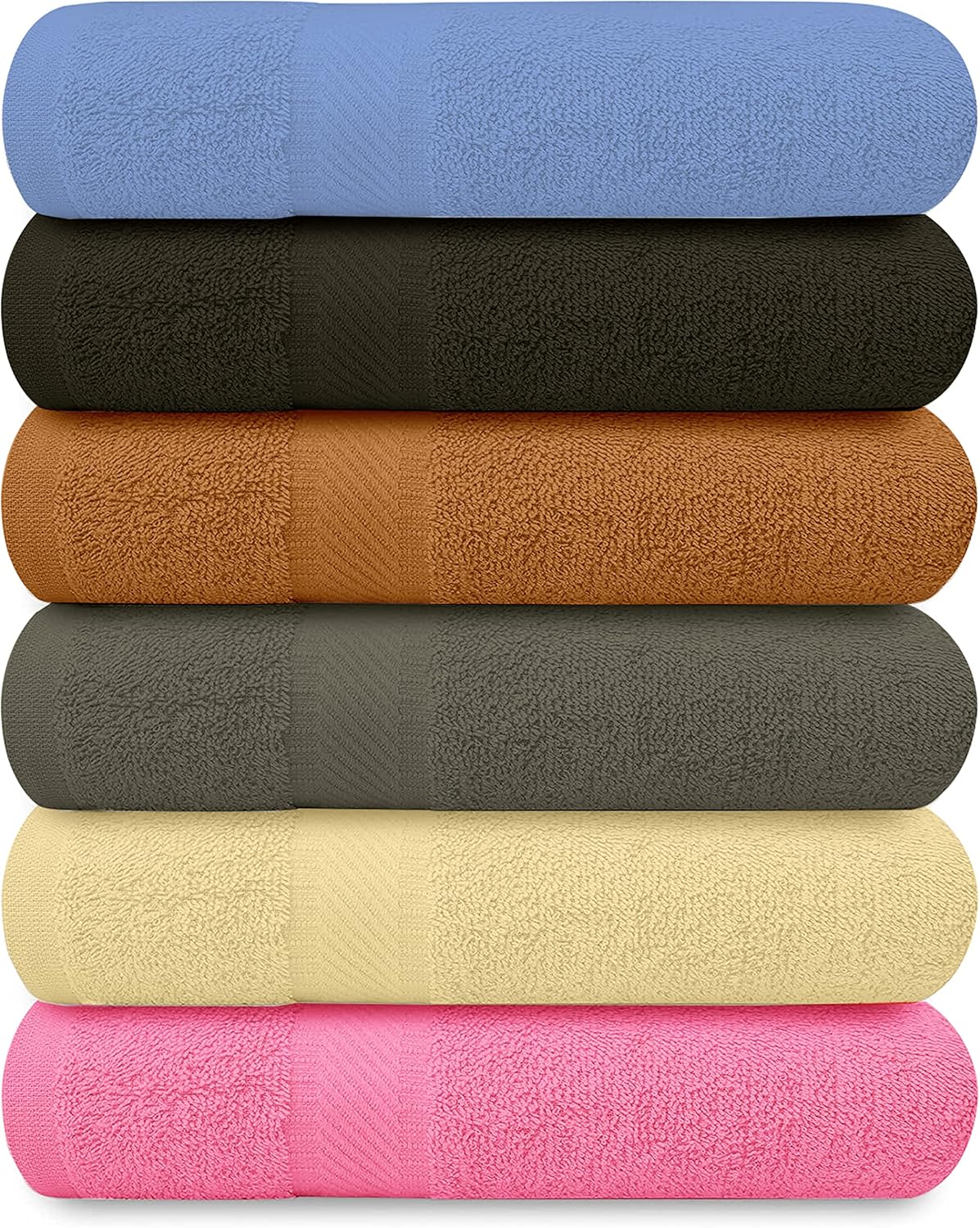 100% Cotton Bath Towel Set – Soft, Absorbent Towels for Bathroom, Spa & Gym Use – Durable, Reusable & Machine Washable Bath Towels - Multi-Color, 27 x 54 Inches, Pack of 6 - Image 2