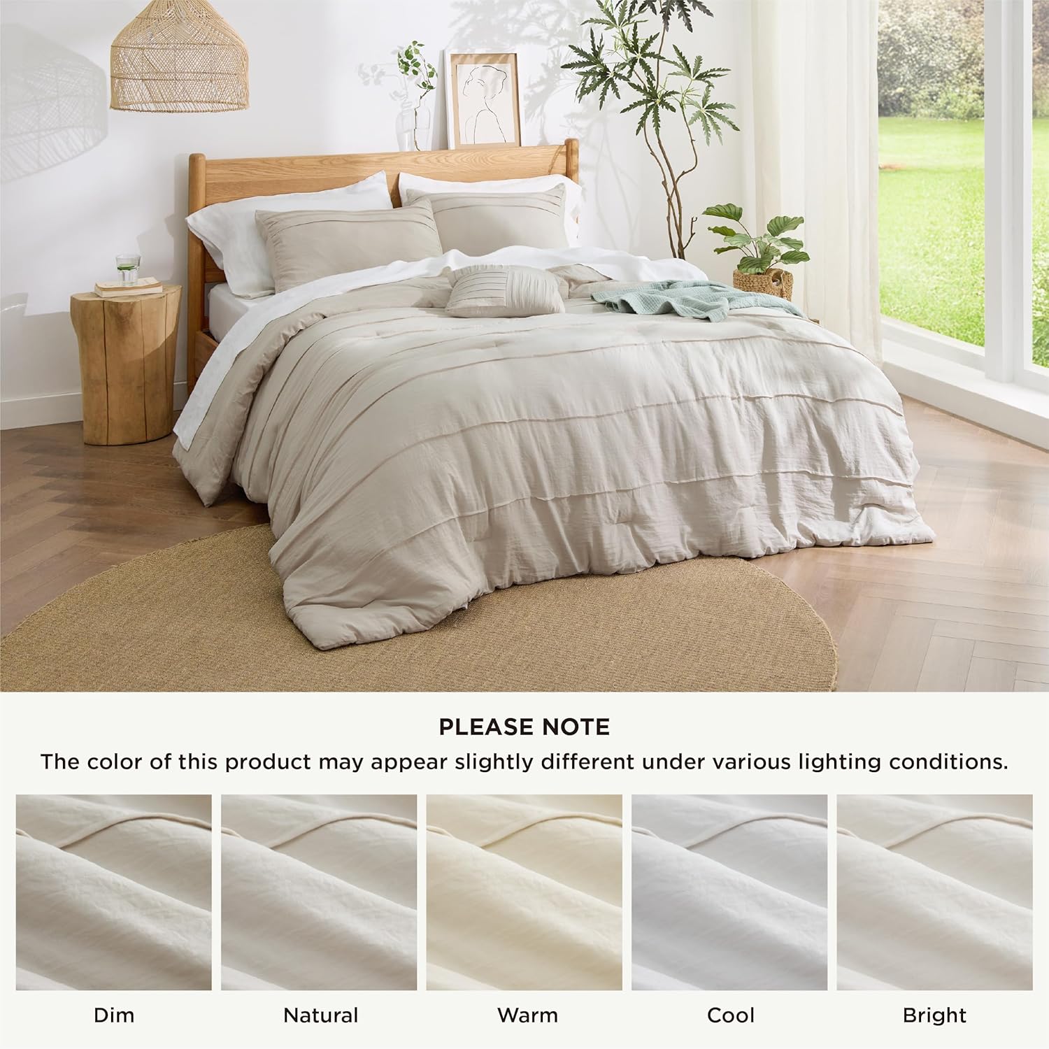 Bedsure California King Comforter Set - 4 Pieces Pinch Pleat Bed Set, Beige Boho Bedding for All Season, 1 Soft Comforter, 2 Pillowcases, 1 Decorative Pillow - Image 7