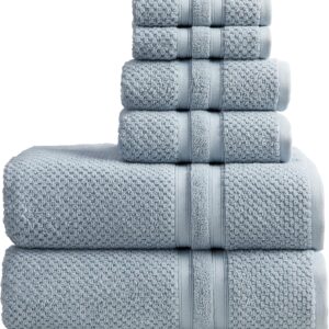 Springtree Home Blue Bath Towels Set of 6 | Popcorn Textured | 100% Combed Cotton | Absorbent Quick-Dry Towels for Bathroom | Oeko-TEX® Standard 100 Cotton | Poli Collection – Blue Fog