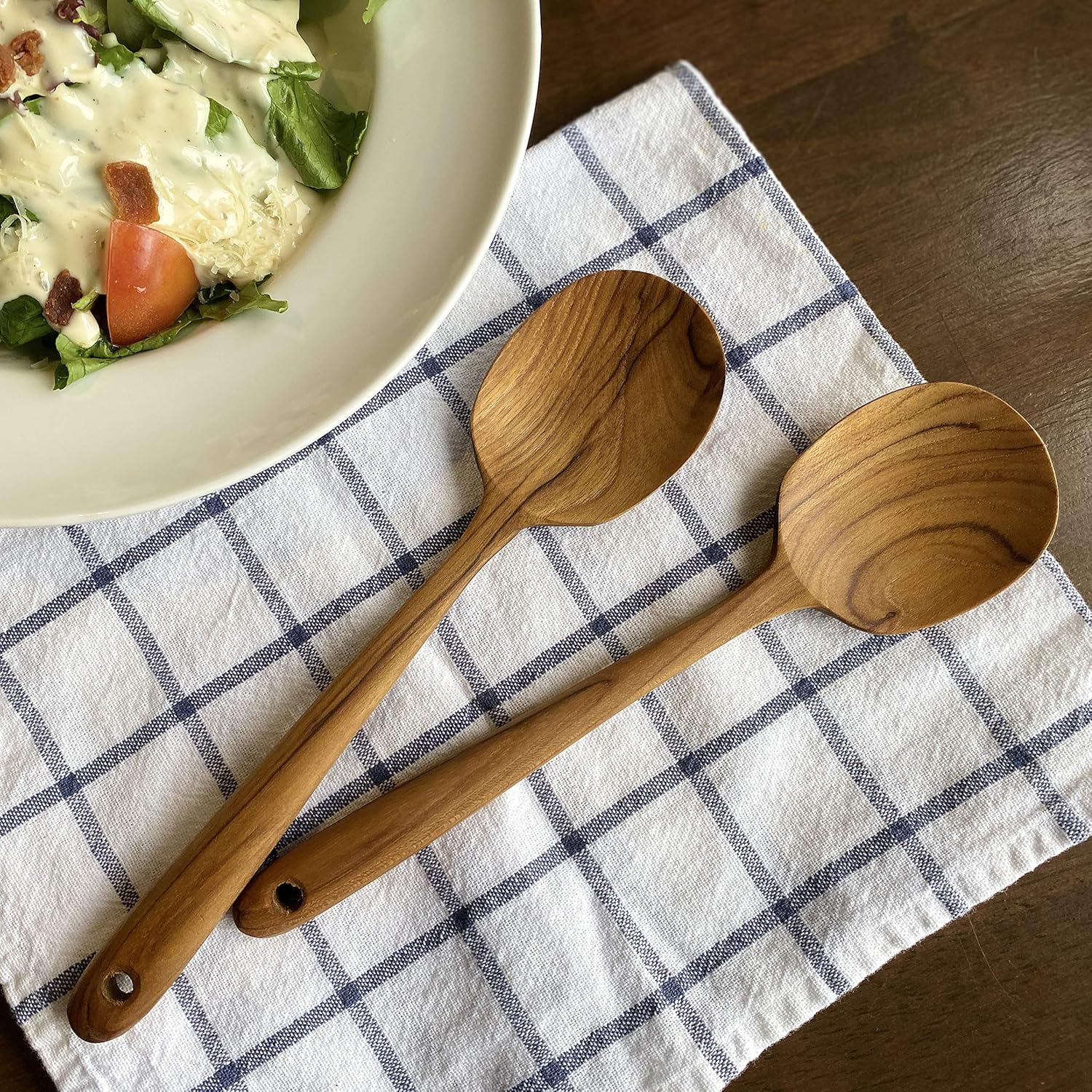 FAAY 2 Teak Serving Spoons, 9.5 Inches Wooden Spoon, Salad Servers, Handcrafted from High Moist Resistance Teak, 100% Healthy Utensils - Image 4