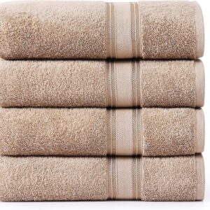 LANE LINEN 100% Cotton Bath Towels Set of 4 (30″x60″) – Zero Twist, Cotton Bathroom Towel Sets – Quick Dry, Highly Soft & Absorbent Large Shower Towels for Bathroom – Sustainabaly Produced – Taupe