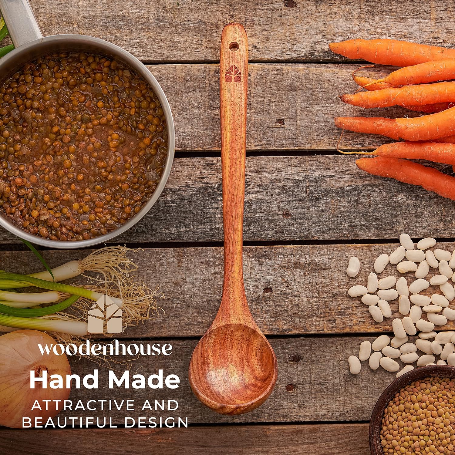 Wooden Ladle for Cooking, Soup Spoon Ladle – Teak Wooden Serving Spoon, 12.4″ Handle, Medium Scoop Size 2 oz – Eco Friendly, Natural and Sustainable - Image 8